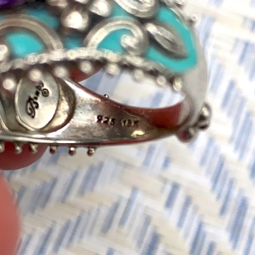 Barbara Bixby amethyst & MOP turquoise enamel ring in size 9 ππ - Picture 6 of 9